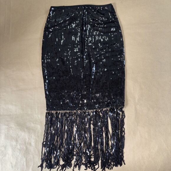 Suit Yourself Costume Black Sequin Pencil Skirt Long Black Fringe - Women's M - Picture 7 of 7